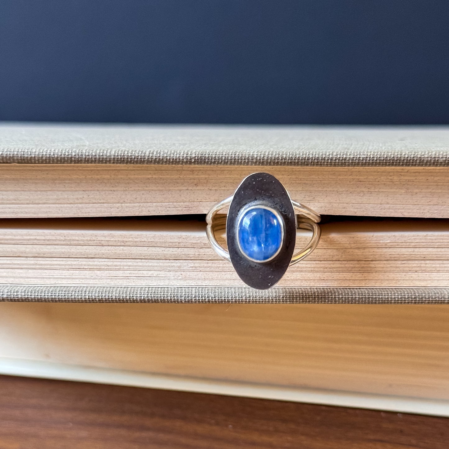 Midnight Oval Blue Kyanite Ring
