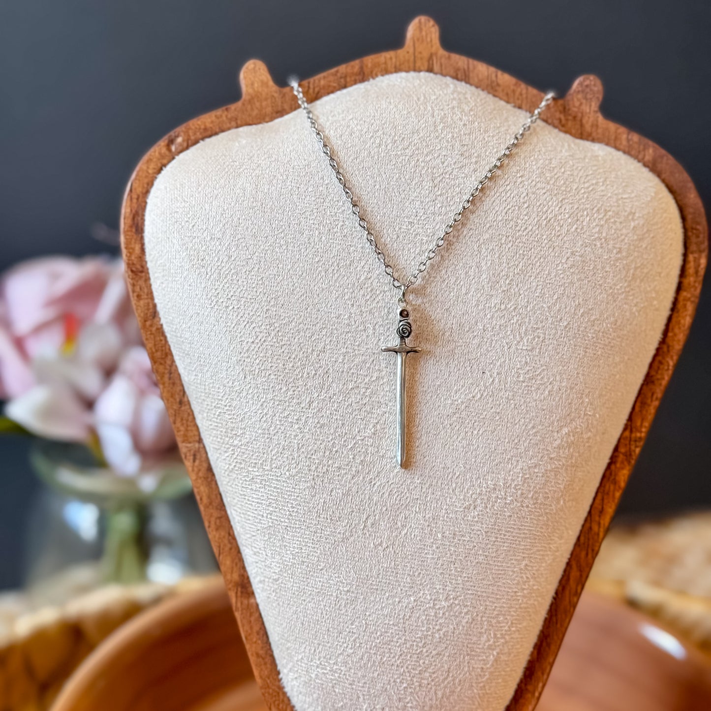 Rose & Sword Black Star Sapphire Necklace