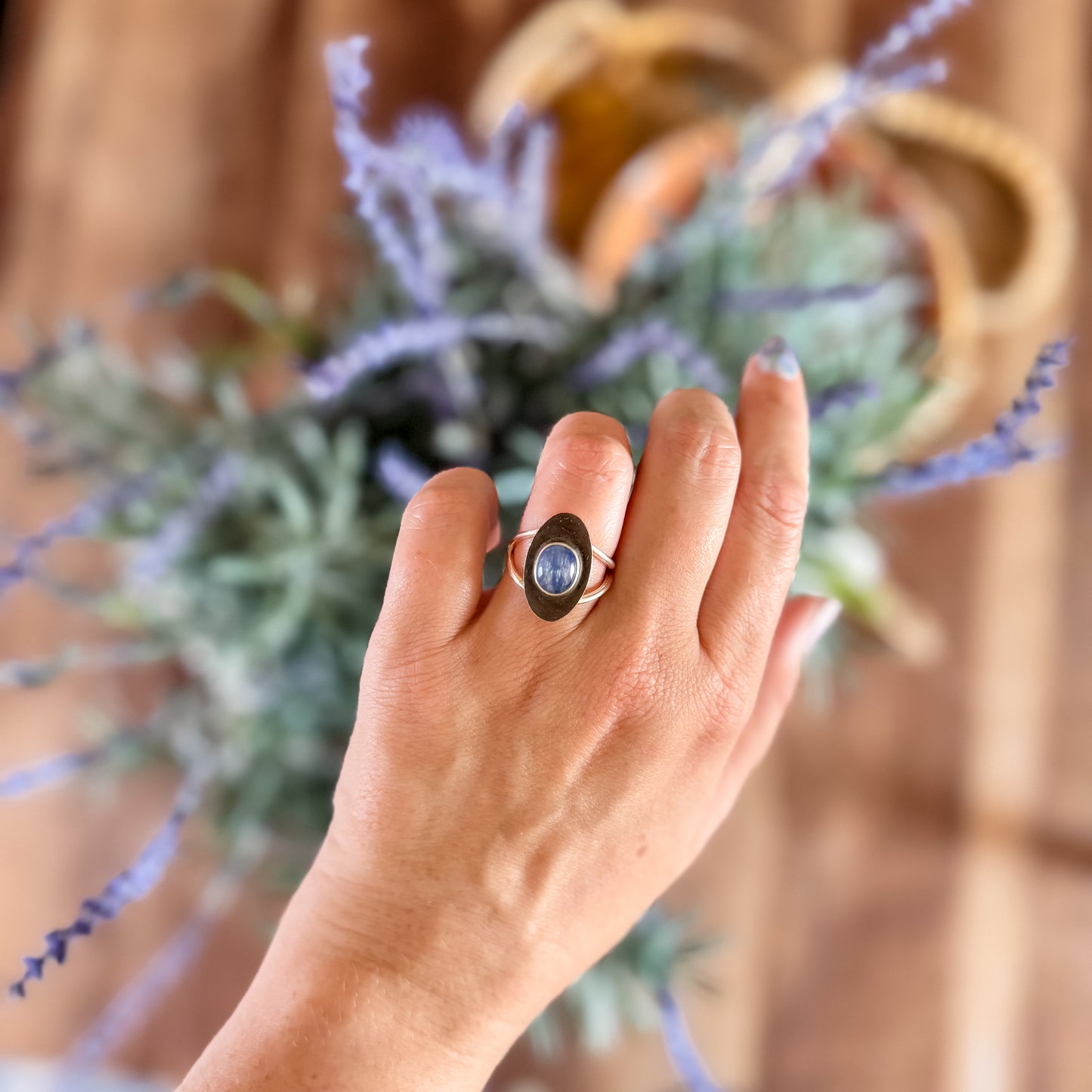 Midnight Oval Blue Kyanite Ring
