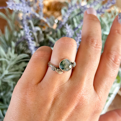 Moss Agate Rose Ring