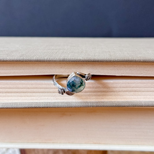 Moss Agate Rose Ring