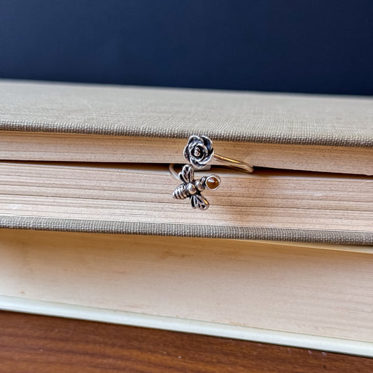 Sterling Silver Bee & Rose Citrine Ring