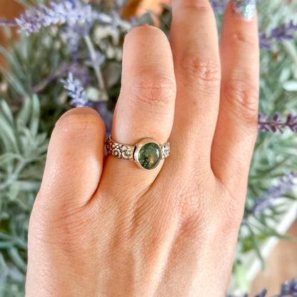 Moss Agate Floral Band Ring