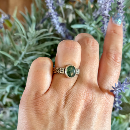 Moss Agate Floral Band Ring